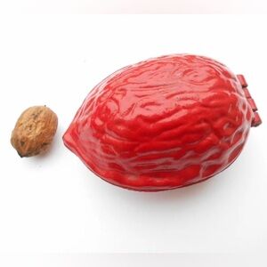 Vintage Cast Iron Red Nut Cracker - walnut shaped!